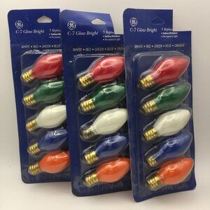 Ge C-7 Glow Bright 5 Replacement Colored Vintage Christmas Light Bulbs Retro Par
